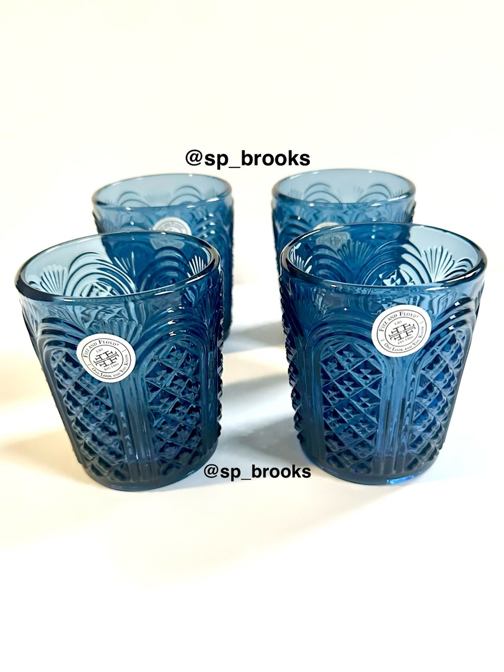 🎁4PC Fitz and Floyd Glass Tumbler - 11 oz. Sicily Blue Tumbler